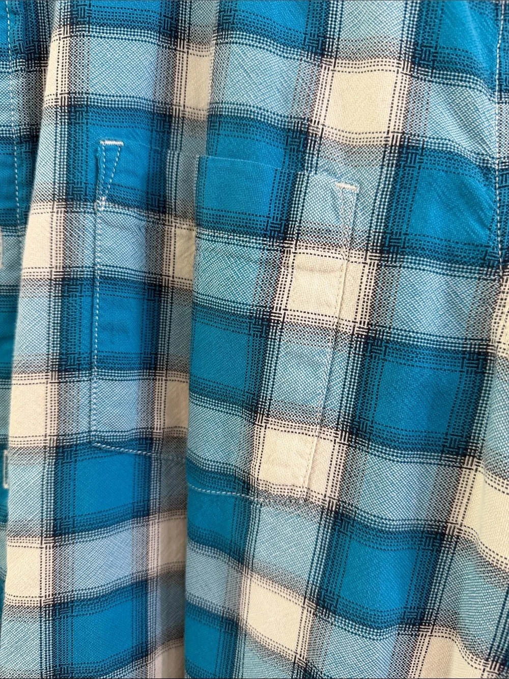 The North Face Men’s Teal and White Plaid Short-Sleeve Button-Down Shirt